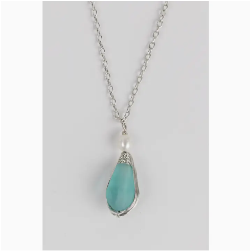 Aqua Pearl Silver Pendant Necklace