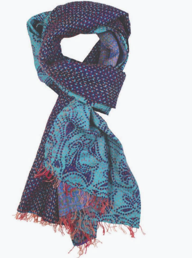 Upcycled Silk Kantha Stitch Scarf