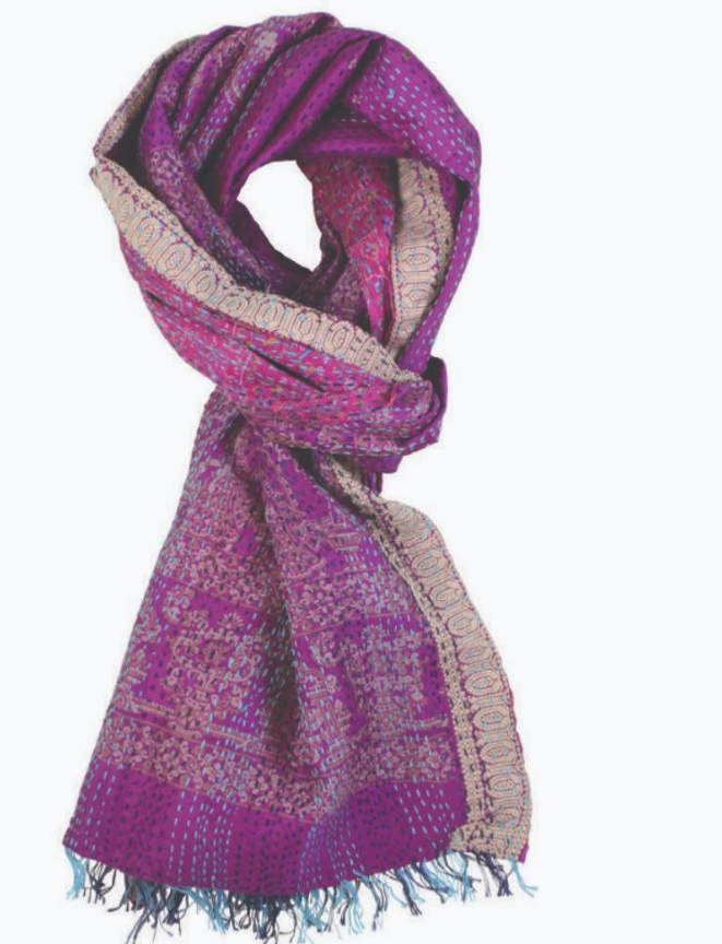 Upcycled Silk Kantha Stitch Scarf