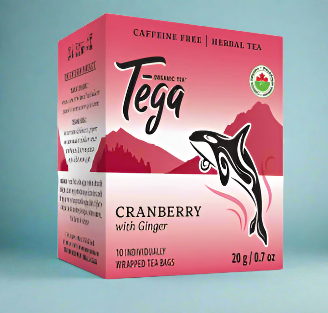 box of tega cranberry with ginger caffeine free tea