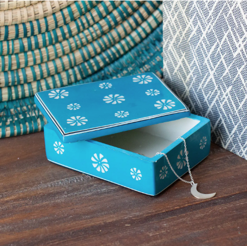 Soapstone Carved Box, Turquoise Tribal Etching