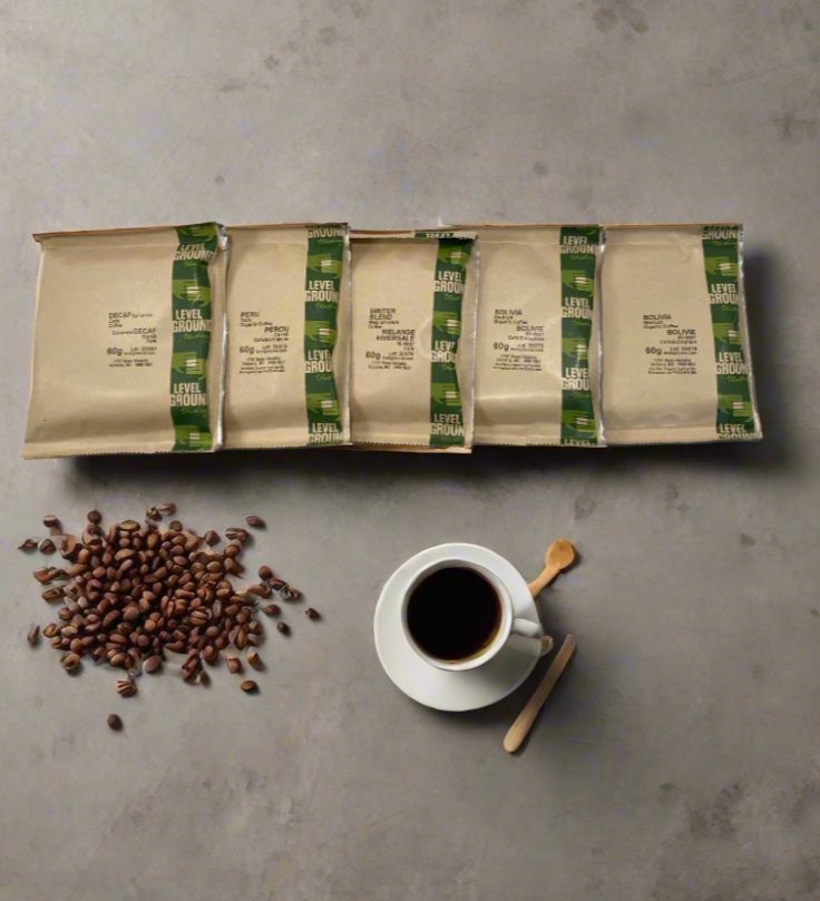 five packs of assorted fair trade coffee