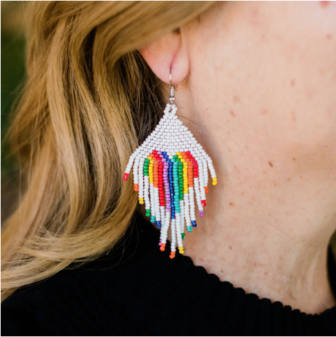 Rainbow Heart Fringe Earrings