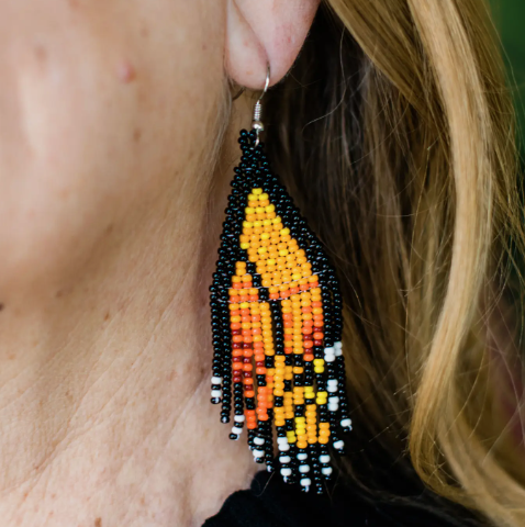 Orange Butterfly Wing Fringe Earrings