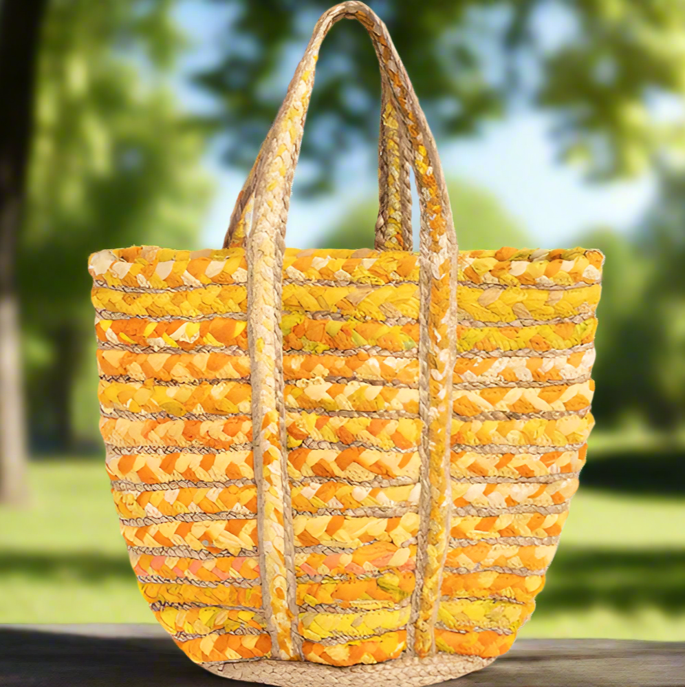 Chindi Yellow Beach Bag Tote - Upcycled Fabric