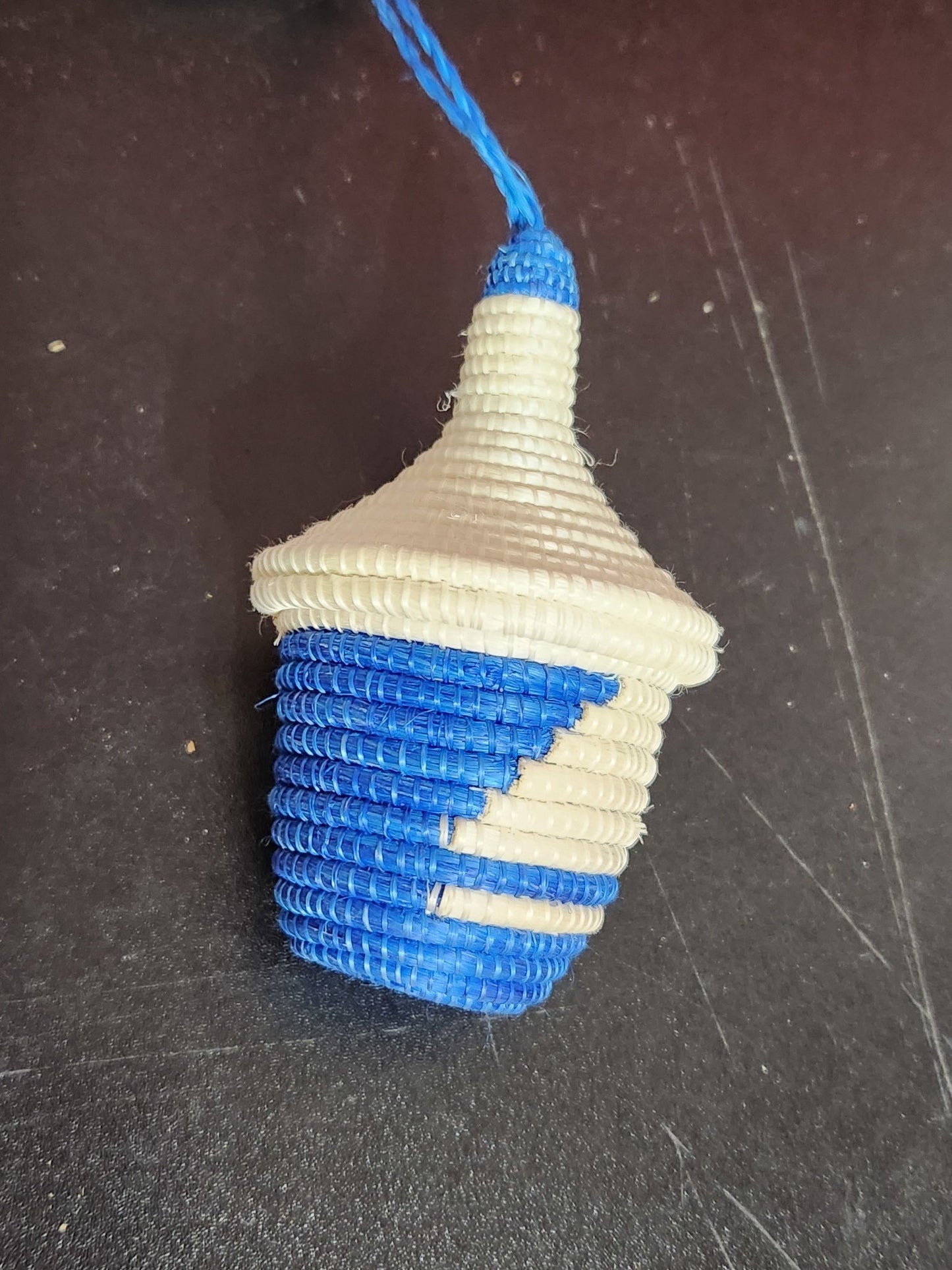 Miniature Basket Ornament tall Blue 3.5"x2"