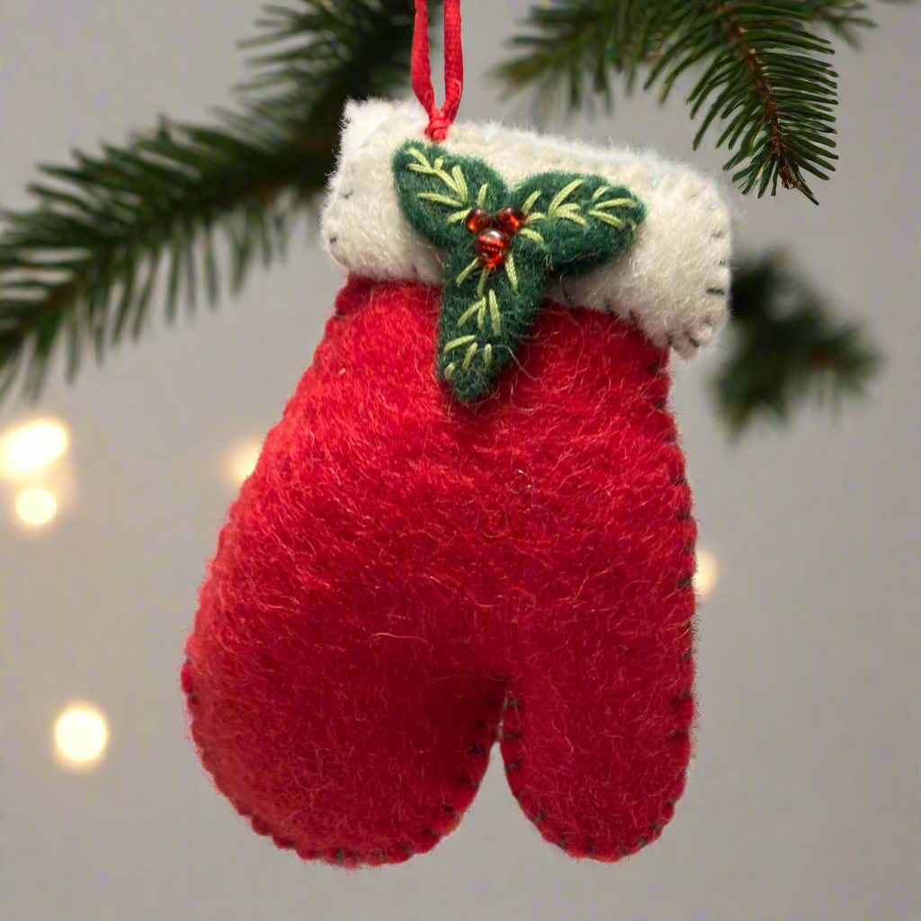 Holly Mitten Tree Ornament