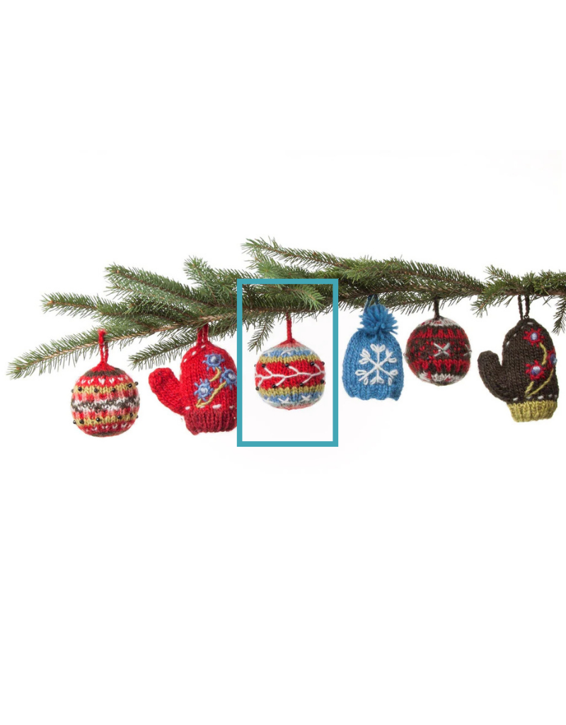 Knit Bauble Ornament Blue & Red