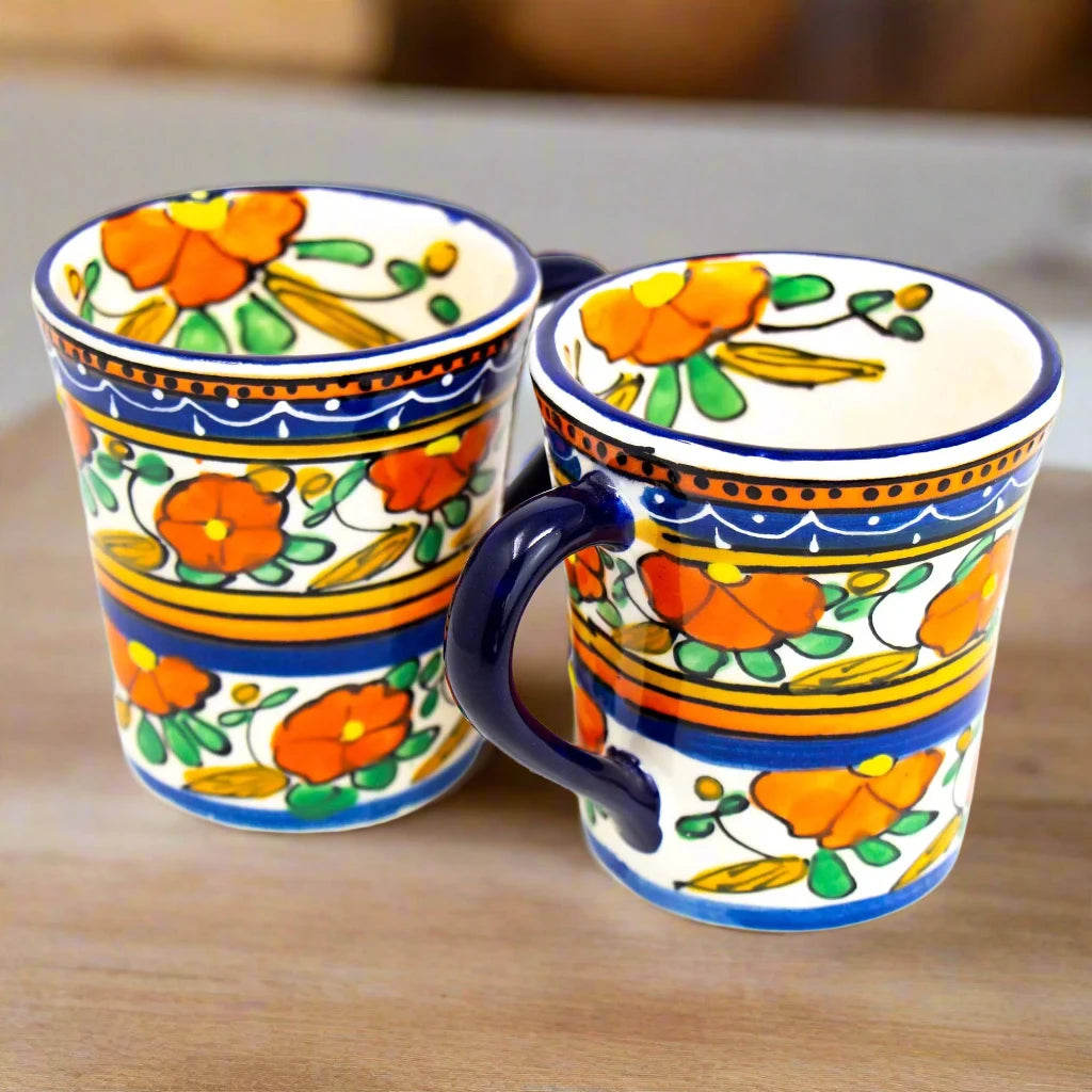 Mexican Talavera Flared Mug in Orange Tile Pattern