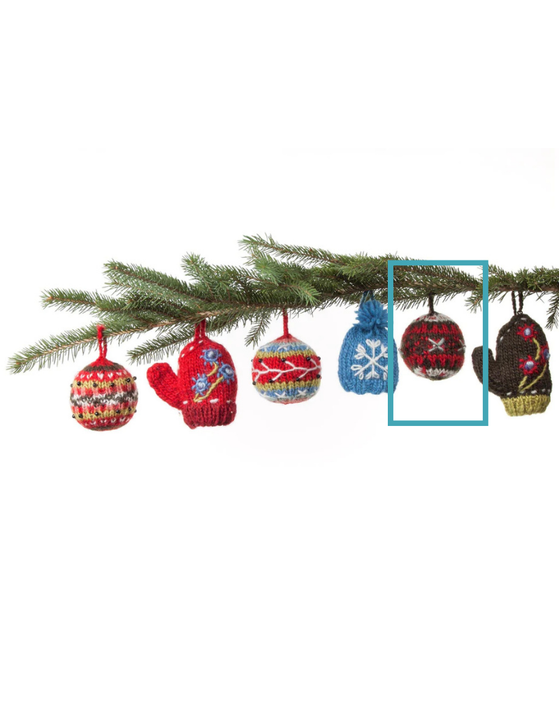 Knit Bauble Ornament Grey & Red