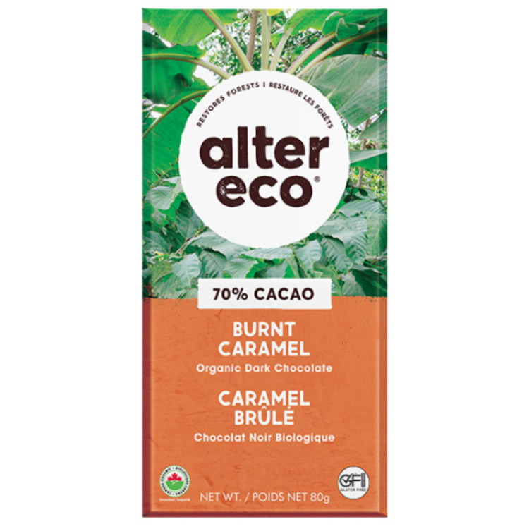 AE Bar Dark Chocolate, Burnt Caramel, 70% Cacao