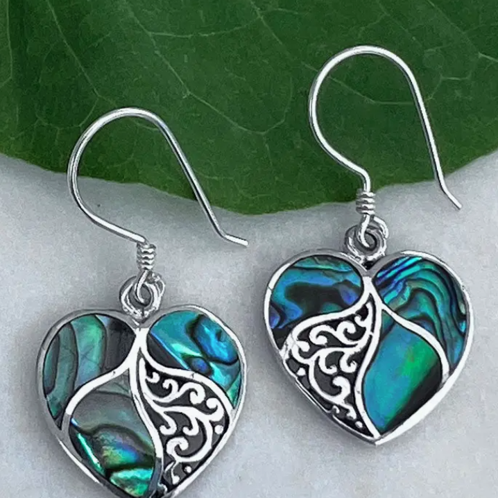 Abalone Heart Earrings Silver