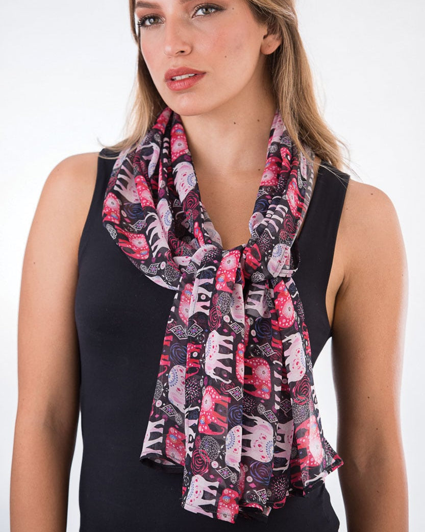 Cupro Scarf Aloka - Elephant Collage