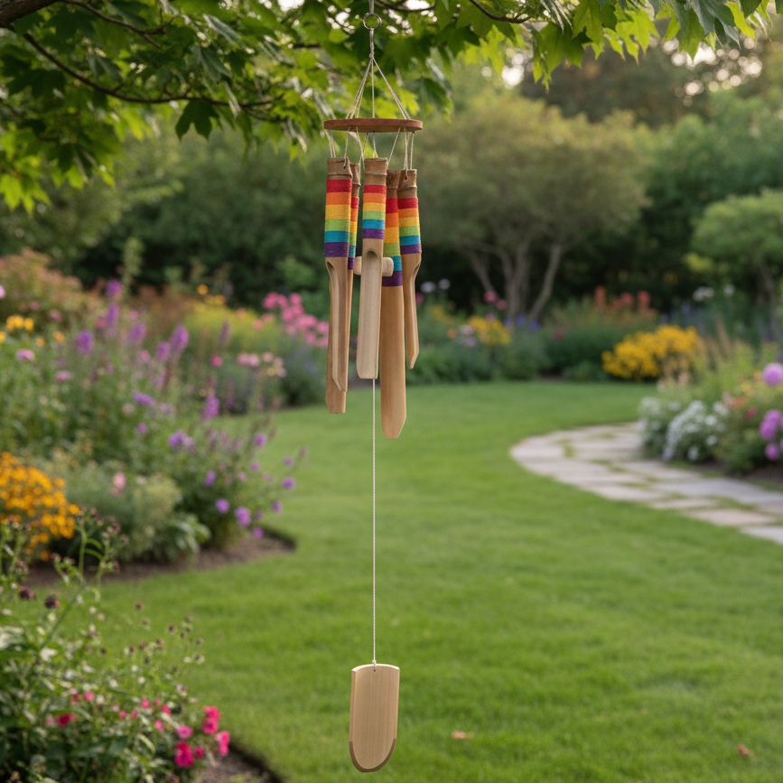 Bamboo Windchime with Rainbow Thread