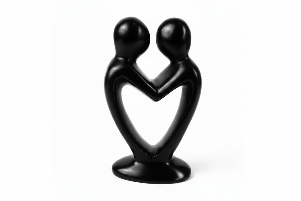Lover's Heart Black Finish Stone Sculpture