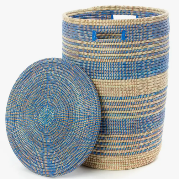 Blue Ebb & Flow Striped Hamper 21"