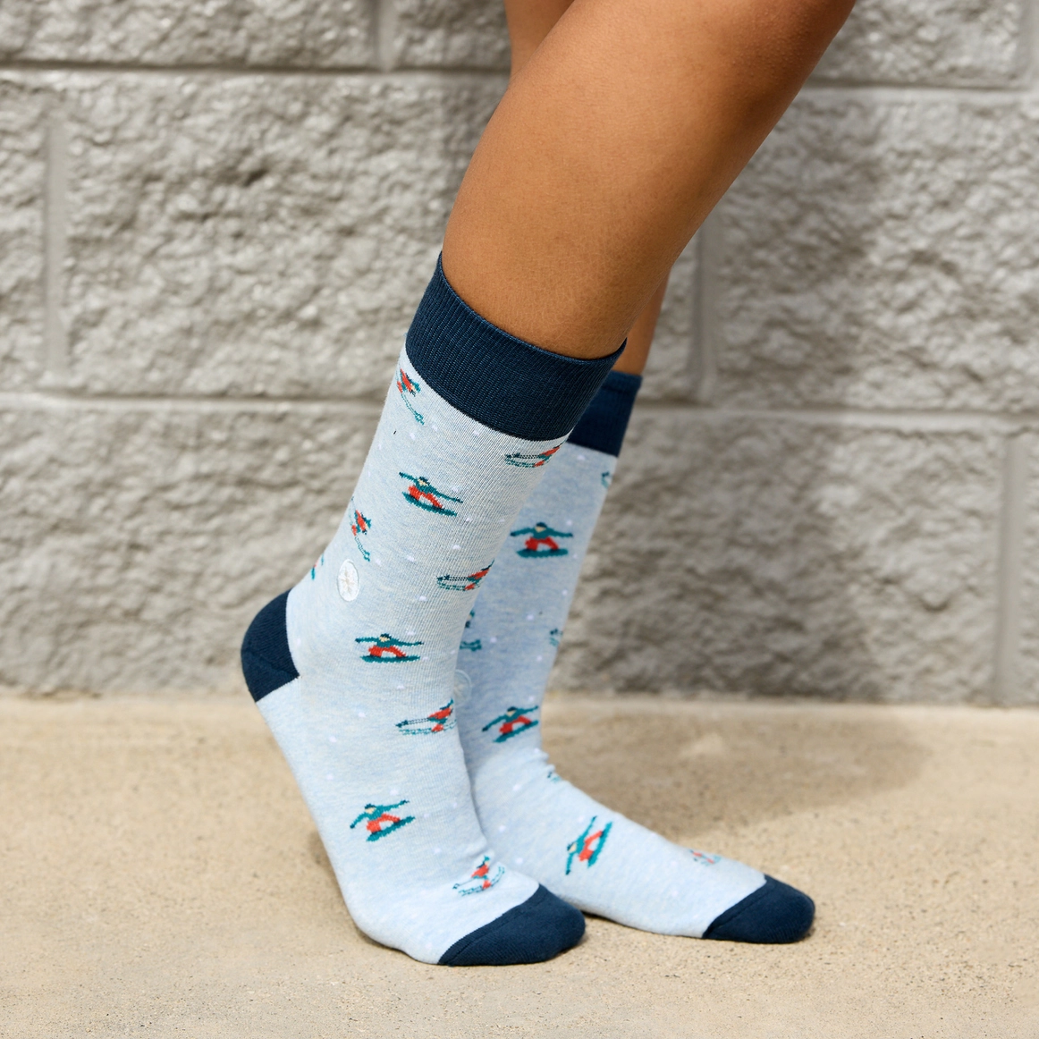 Blue Skiers & Snowboarders Socks Model