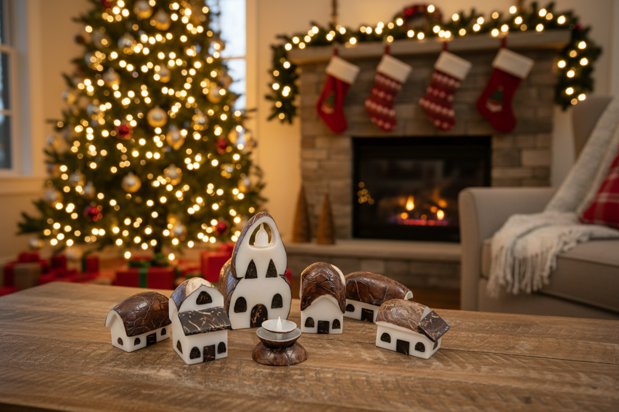 hand-carved tagua ornament village