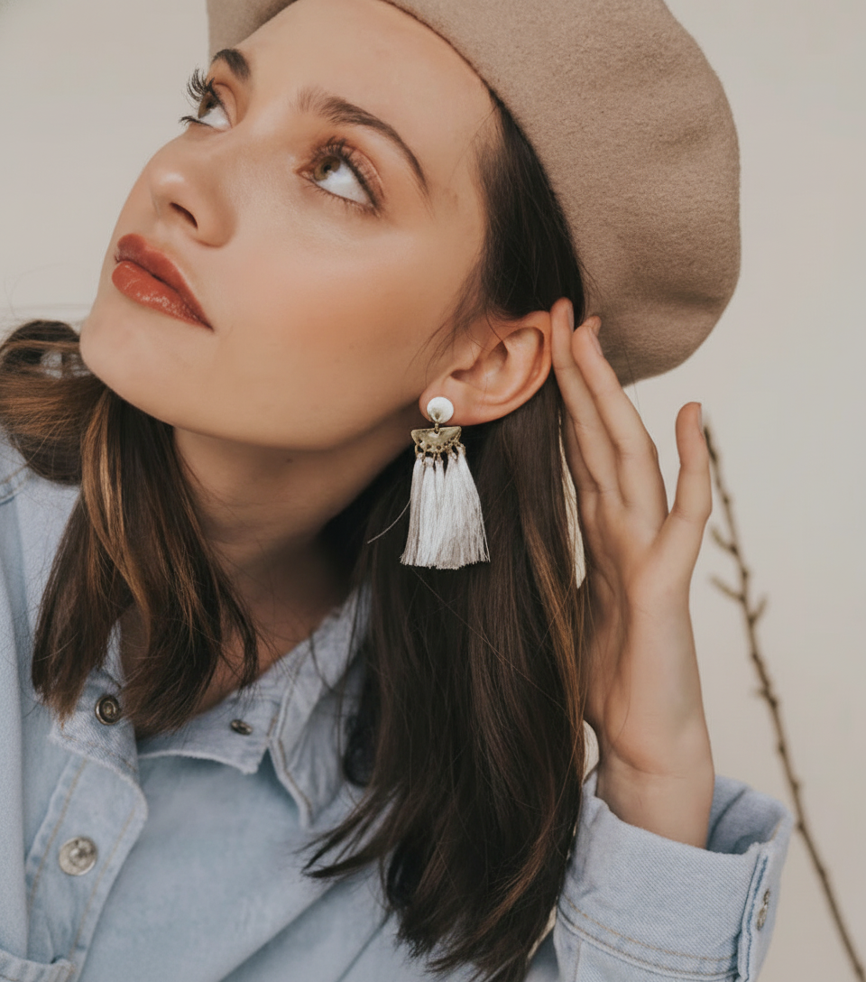 Danu White Tassel Earring