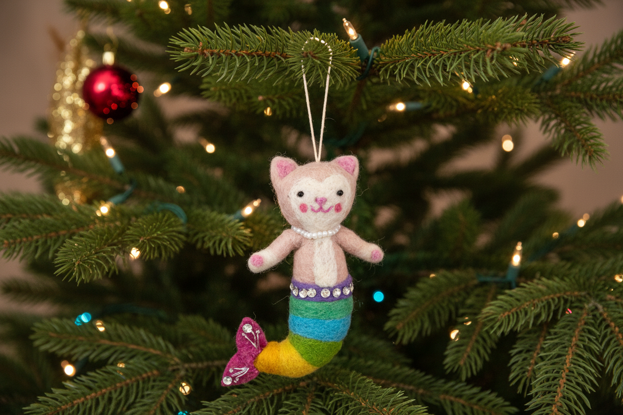 Felted Mermaid Cat Christmas Ornament