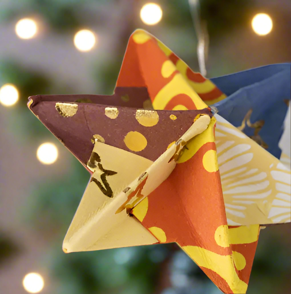 folded paper star tree ornament