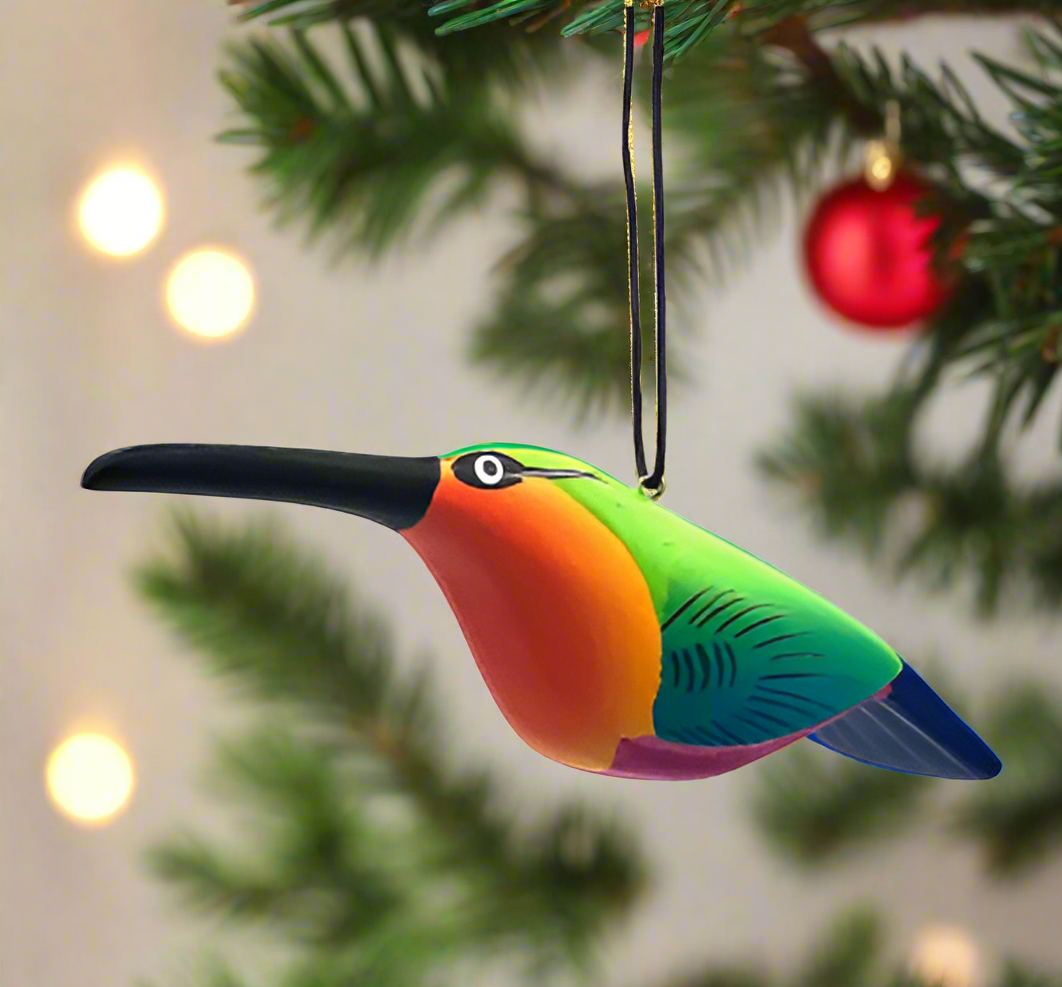 green handcrafted hummingbird tree ornament