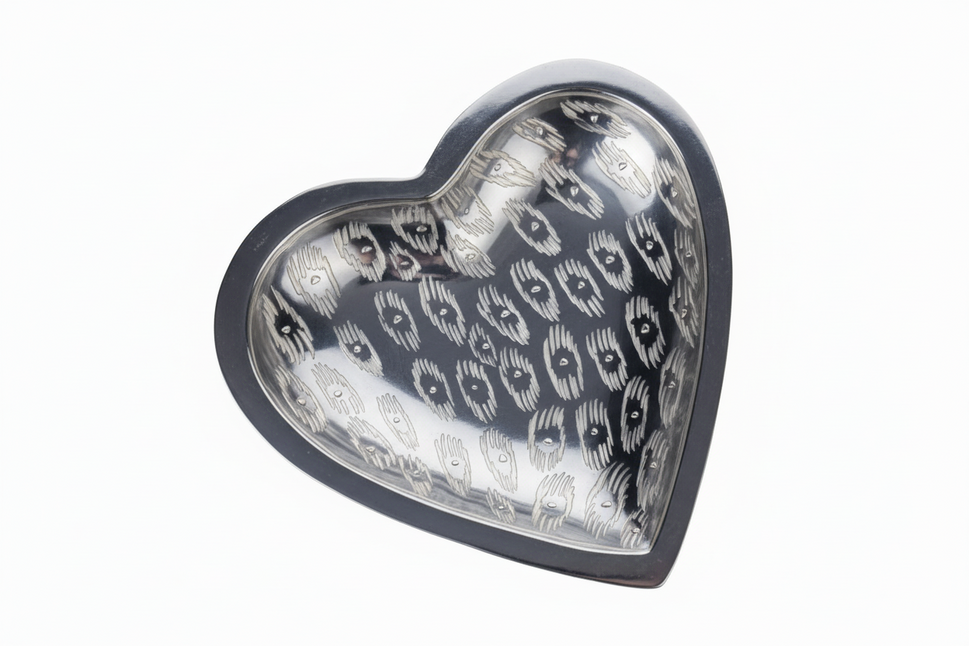Grey Heart Shaped Trinket Dish Handcarved-Stone with Painted Designs - Small 3.5"
