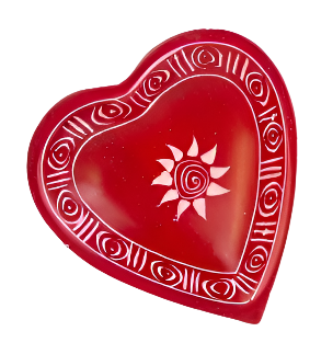 Red Heart Shaped Trinket Dish Handcarved-Stone with Painted Designs - Small 3.5"