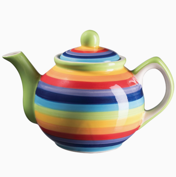 Hand painted Rainbow Stripe Ceramic Teapot