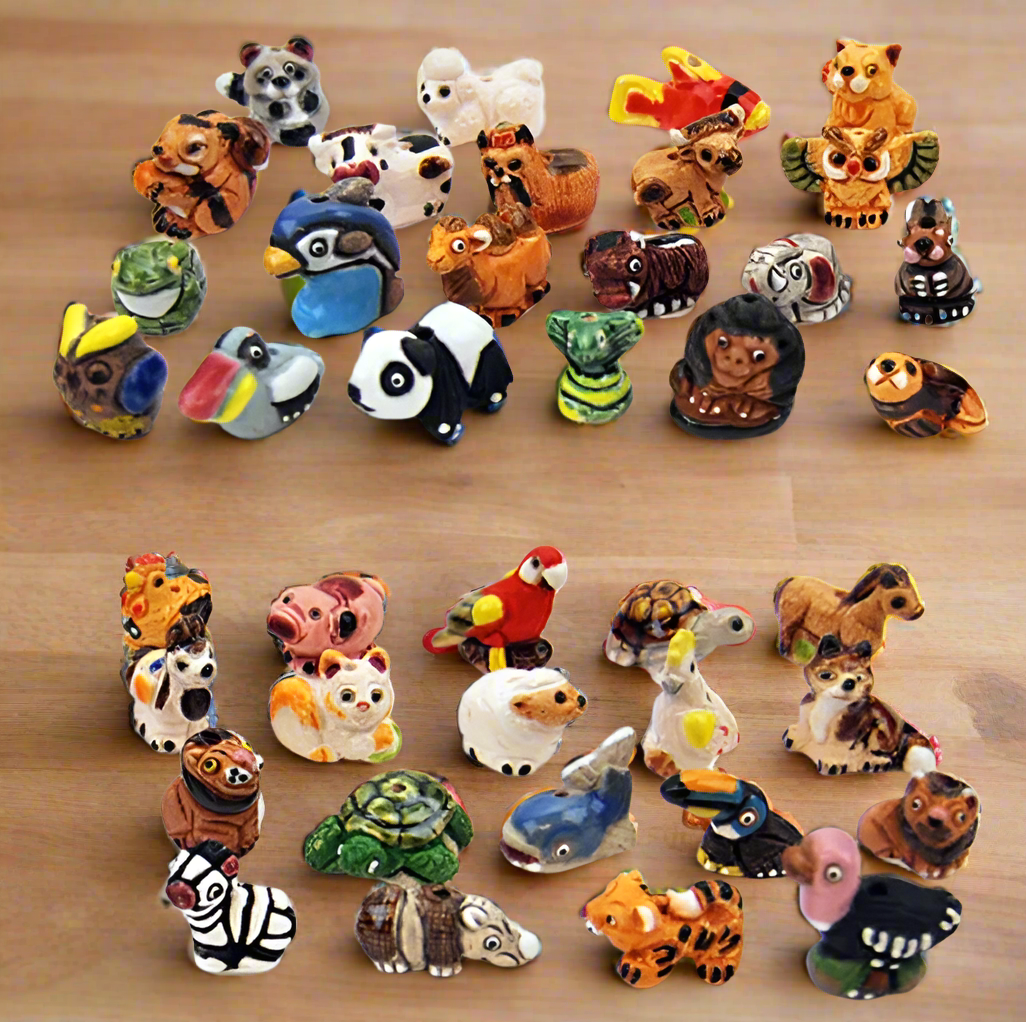 Assorted handmade mini ceramic animals