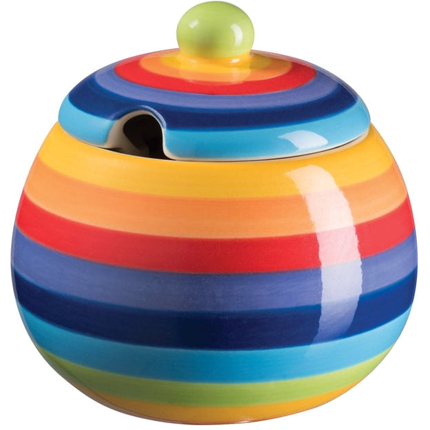 Handpainted Rainbow Stripe Ceramic Sugar Bowl