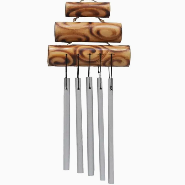 Hanging 3-tier Bamboo with 5 Metal Chimes