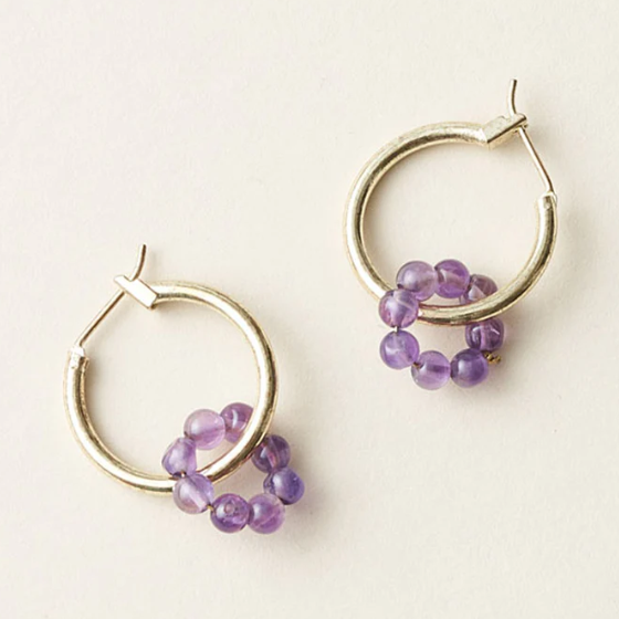 Jambumani Amethyst Small Gold Hoop Earrings