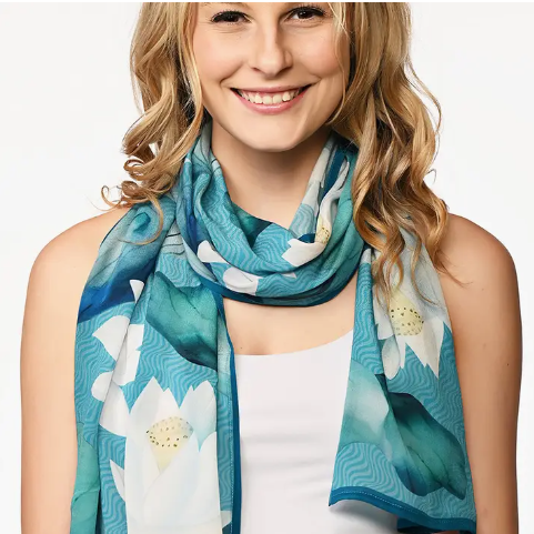 Kamala Lotus Scarf -  Blue & White