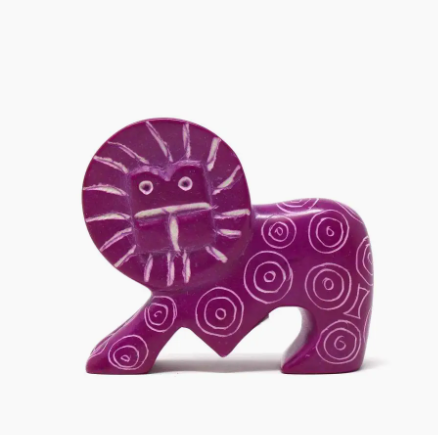 Kisii Soapstone Lion Fuchsia
