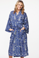 Switch Woman wearing a blue floral robe on a white background 2 image