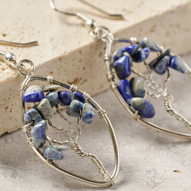 Lapis Tree Drop Earrings