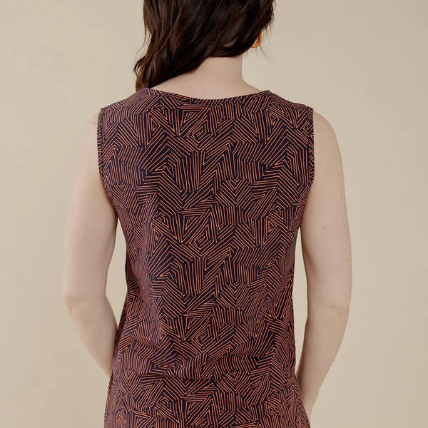 Millie Muscle Tee Blue Tree Rings Pattern