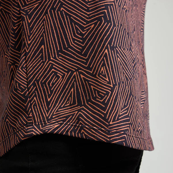 Millie Muscle Tee Blue Tree Rings Pattern