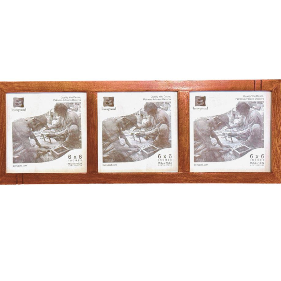 Natural Mahogany Striped Wood Trio Frame
