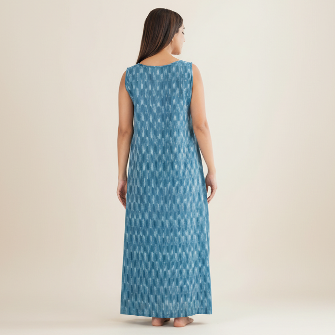 Sale Neela Ikat Handloom Dress Steel Blue S/M