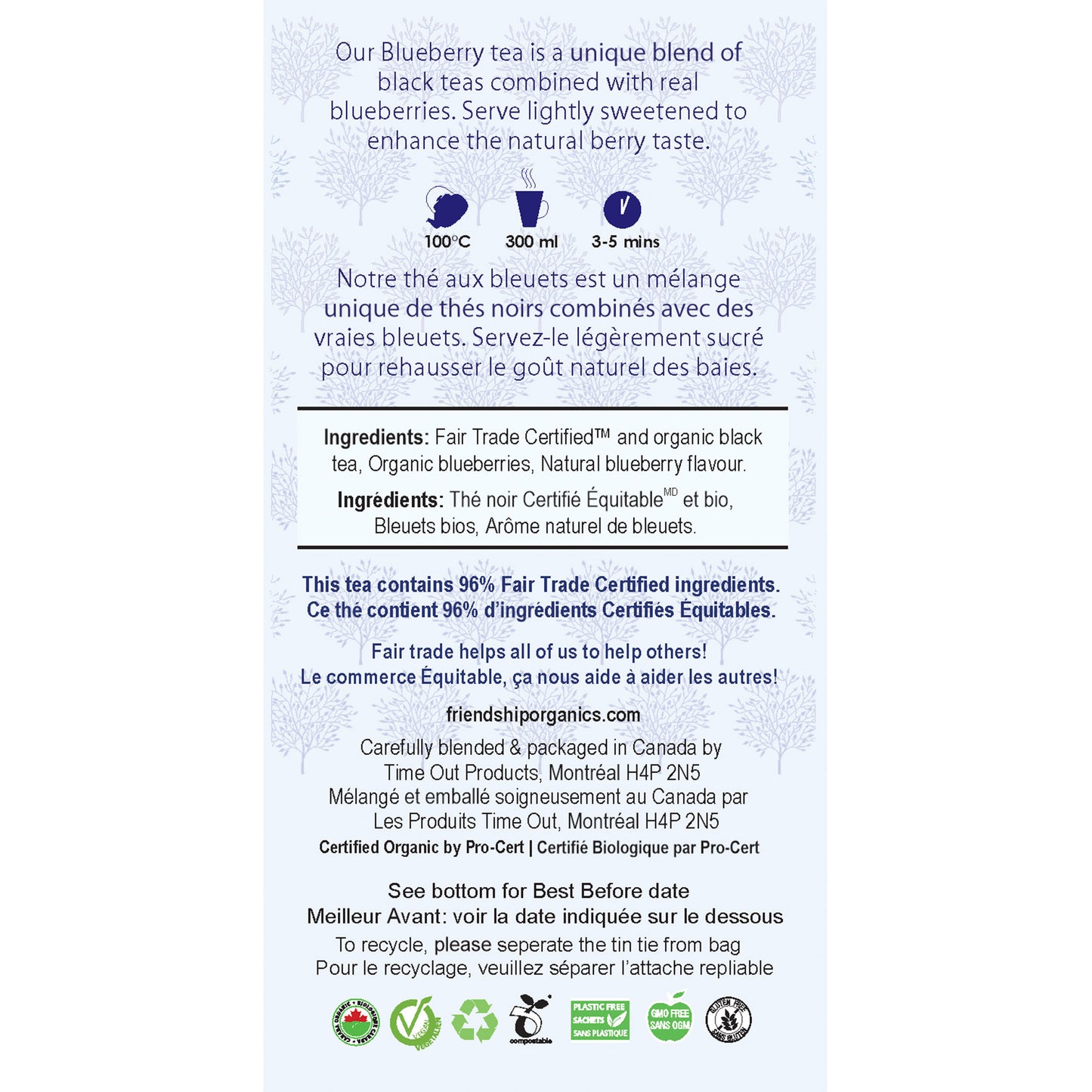 Organic Blueberry Friendship Tea Twinpack Back