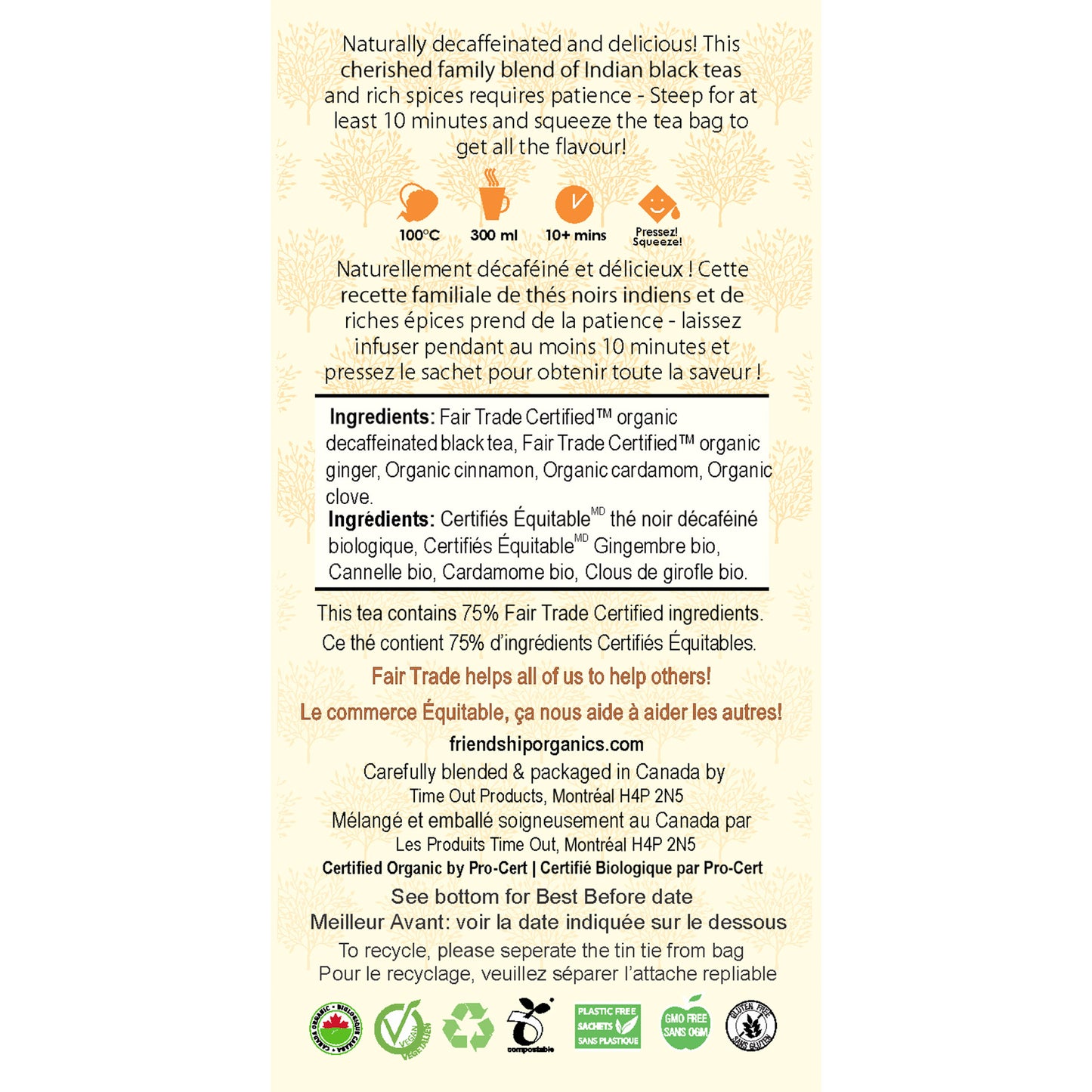 Organic Decaf Chai Friendship Tea Twinpack Back