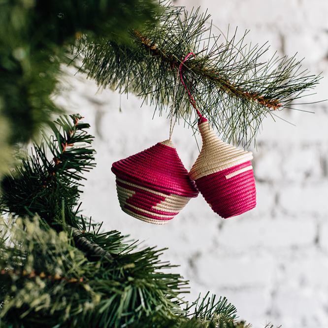 Miniature Basket Ornament Tall Pink  3.5"x2"