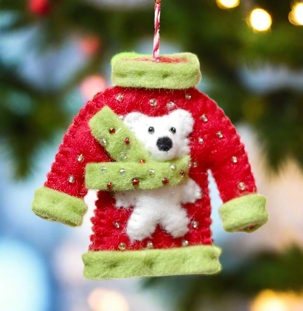 polar bear christmas sweater ornament