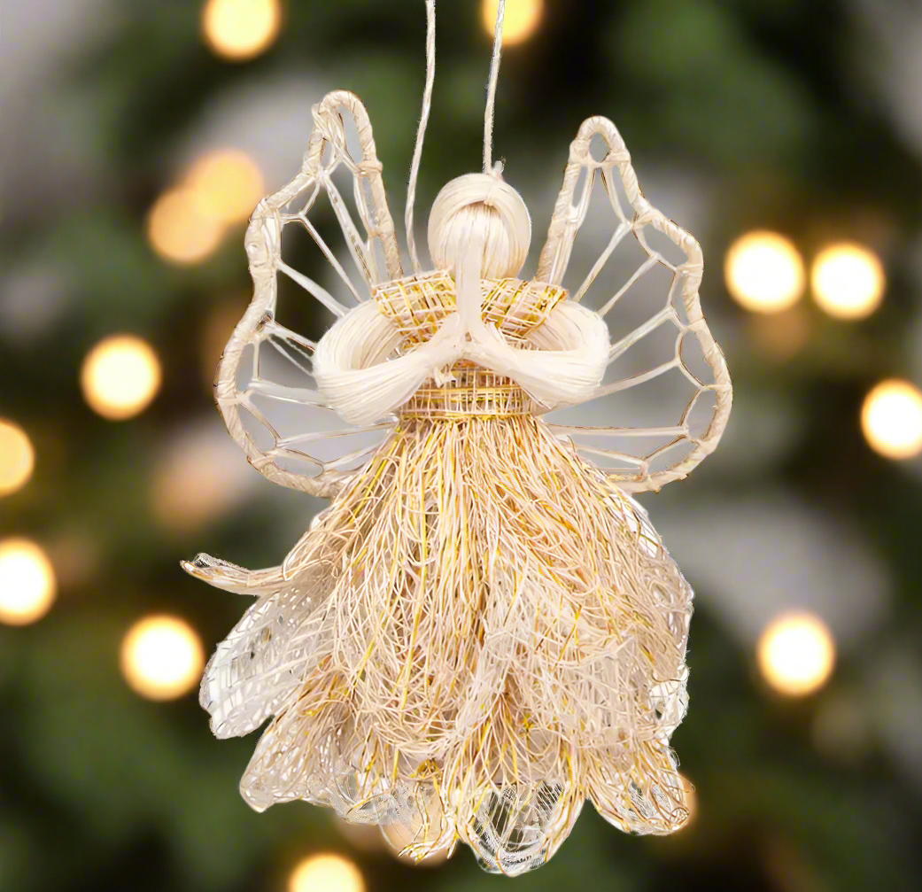 a handmade praying angel tree ornament