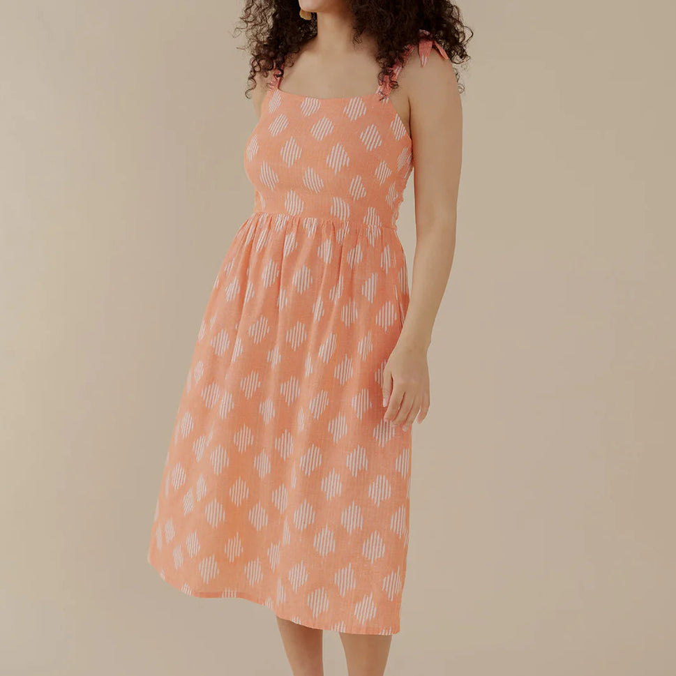Provence Midi Dress Peach Ikat