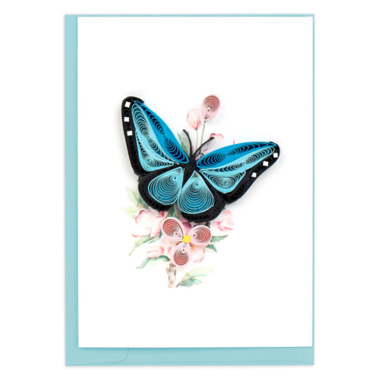 Gift Enclosure Blue Butterfly and Pink Flowers Card