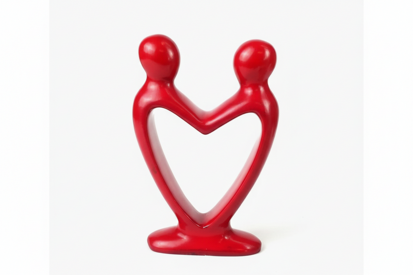 Two lovers red soapstone heart sculpture