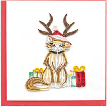Holiday Cat in Reindeer Hat Greeting Card - Blank
